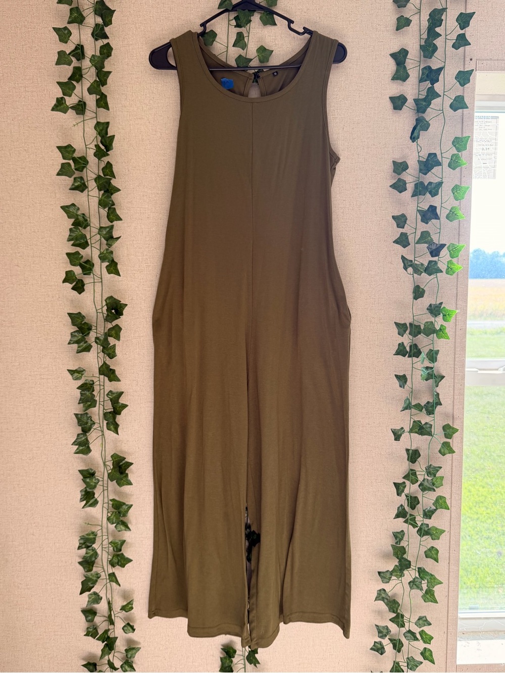 Amazon Olive Green Sleeveless Wide-Leg Jumpsuit